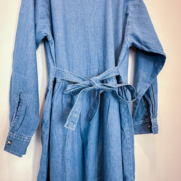 Blue Diamond Dress Womens Large Blue Denim Button Front Belted Pockets Maxi - Picture 4 of 13